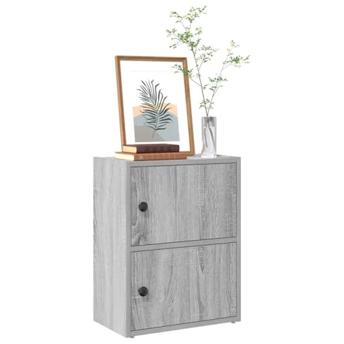 Bücherregal Sonoma Grau 40x24x52 cm, Holzwerkstoff Schrank mit Tür, kompaktes Regal für Bücher und Zeitschriften, vielseitiger Cube Organizer für Wohnzimmer und Büro von Holamys