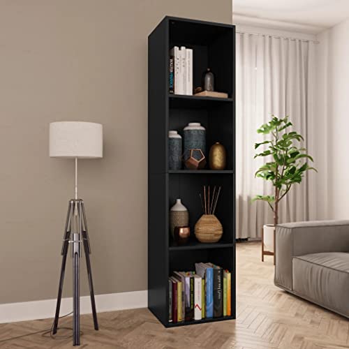Bücherregal TV-Schrank Schwarz 36x30x143 cm, Holzwerkstoff mit 4 Fächern, vielseitiger Cube Storage Organizer für Wohnzimmer, stabil & langlebig von Holamys