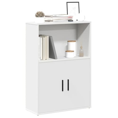 Bücherregal Weiß 60x24x85 cm aus robustem Holzwerkstoff, Standregal mit Türen und Ablage, vielseitiger Stauraum für Bücher und Dekoration, ideal für Wohnzimmer, Büro oder Schlafzimmer von Holamys