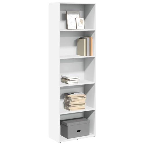 Bücherregal Weiß 60x30x189 cm aus robustem Holzwerkstoff mit 5 offenen Fächern für Bücher, Aktenordner, Büro und Wohnzimmer, vielseitiger Stauraum von Holamys