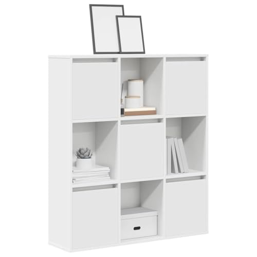 Bücherregal Weiß 89x24x101,5 cm, Holzwerkstoff Standregal mit Tür, Vielseitiger Stauraum für Bücher, Zeitschriften, Deko, Robustes Holzmaterial, Pflegeleichtes Design für Wohnzimmer, Büro von Holamys