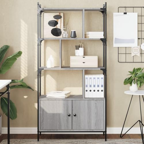 Bücherregal mit Türen Grau Sonoma, 76,5x30x154,5cm, Holzwerkstoff, robuster Stahlrahmen, Zickzack-Muster, vielseitiger Cube Storage Organizer für Heim & Büro Bücherregal mit Türen Grau Sonoma, 76,5x30x154,5cm, Holzwerkstoff, robuster Stahlrahmen, Zickzack-Muster, vielseitiger Cube Storage Organizer für Heim & Büro von Holamys