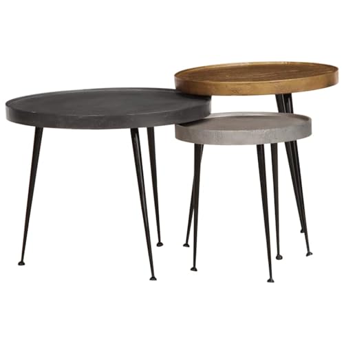 Couchtisch 3 STK. Mehrfarbig Holzwerkstoff, Rund Wohnzimmertisch Set, Modern Beistelltisch, Stabil Kaffeetisch für Wohnzimmer, Schlafzimmer von Holamys