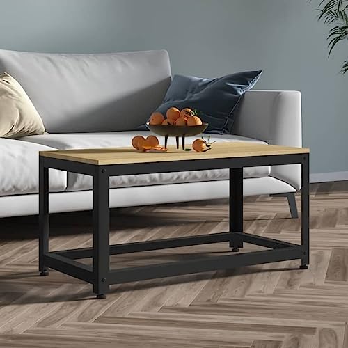 Couchtisch Hellbraun und Schwarz, 90x45x45 cm, aus MDF mit Eichenfurnier und stabilem Eisenrahmen, moderner Kaffeetisch mit Stauraum für Wohnzimmer Couchtisch Hellbraun und Schwarz, 90x45x45 cm, aus MDF mit Eichenfurnier und stabilem Eisenrahmen, moderner Kaffeetisch mit Stauraum für Wohnzimmer von Holamys