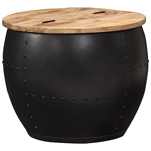 Couchtisch Rund 53x43 cm Massivholz Mango, Handgefertigt, Vintage Stil Beistelltisch, Robuster Wohnzimmertisch, Poliert & Lackiert für Einzigartige Akzente von Holamys