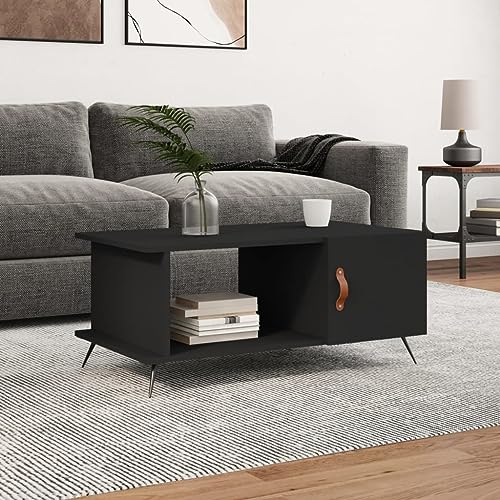 Couchtisch Schwarz 90x50x40 cm, Holzwerkstoff, mit Stauraum, Moderne Wohnzimmer Tische, langlebiges Design, vielseitiger Beistelltisch für Ihr Zuhause von Holamys