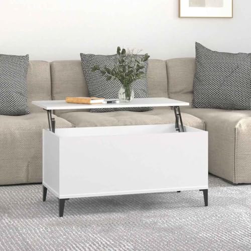 Couchtisch Weiß 90x44,5x45 cm, Holzwerkstoff, Höhenverstellbar, Moderner Wohnzimmertisch mit Stauraum, Ideal für Snacks und Dekoration Couchtisch Weiß 90x44,5x45 cm, Holzwerkstoff, Höhenverstellbar, Moderner Wohnzimmertisch mit Stauraum, Ideal für Snacks und Dekoration von Holamys