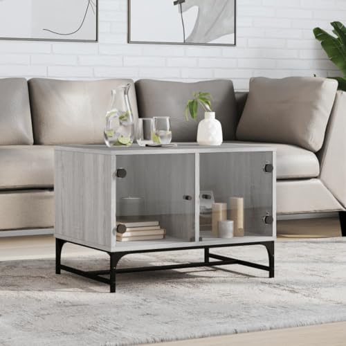 Couchtisch mit Glastüren, Grau Sonoma, 68,5x50x50 cm, Holzwerkstoff, robuster Beistelltisch für Wohnzimmer, modernes Design, vielseitiger Stauraum Couchtisch mit Glastüren, Grau Sonoma, 68,5x50x50 cm, Holzwerkstoff, robuster Beistelltisch für Wohnzimmer, modernes Design, vielseitiger Stauraum von Holamys