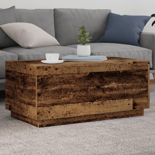 Couchtisch mit LED-Leuchten, Altholz-Optik, 90x50x40 cm, moderner Beistelltisch für Wohnzimmer, Stabiler Kaffeetisch, vielseitig einsetzbar, Holzwerkstoff Couchtisch mit LED-Leuchten, Altholz-Optik, 90x50x40 cm, moderner Beistelltisch für Wohnzimmer, Stabiler Kaffeetisch, vielseitig einsetzbar, Holzwerkstoff von Holamys