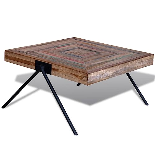 Couchtisch mit V-Beinen aus recyceltem Altholz Teak, 80x80x43 cm, handgefertigt, poliert, einzigartiges Design für Wohnzimmer, Stabiler Beistelltisch Couchtisch mit V-Beinen aus recyceltem Altholz Teak, 80x80x43 cm, handgefertigt, poliert, einzigartiges Design für Wohnzimmer, Stabiler Beistelltisch von Holamys