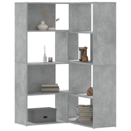 Eck-Bücherregal mit 4 Böden, 85x85x140 cm, Betongrau, aus Holzwerkstoff, vielseitiger Cube Storage Organizer für Bücher, Deko & Pflanzen von Holamys