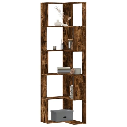 Eck-Bücherregal mit 5 Böden, Räuchereiche, 50x50x179 cm, Stabiler Holzwerkstoff, vielseitiger Cube Storage Organizer für Bücher, Deko & Pflanzen von Holamys
