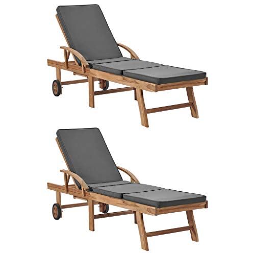Garten Sonnenliegen aus massivem Teakholz, 2er-Set, verstellbar, dunkelgraue Kissen, rollbar, mit Ablage für entspannte Outdoor-Momente Garten Sonnenliegen aus massivem Teakholz, 2er-Set, verstellbar, dunkelgraue Kissen, rollbar, mit Ablage für entspannte Outdoor-Momente von Holamys