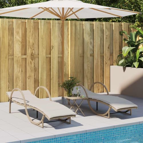 Holamys 2er-Set Beige Sonnenliegen für Garten, Terrasse und Pool, Verstellbare Outdoor Loungesessel aus Poly Rattan mit Bequemen Kissen, UV-Beständig von Holamys