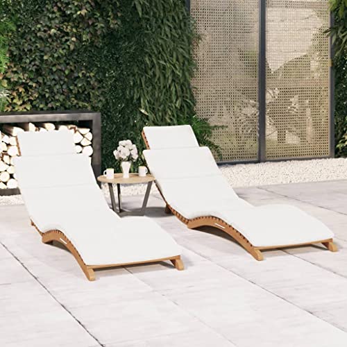 Holamys 2er-Set Garten-Sonnenliegen aus massivem Teakholz, klappbar, mit cremeweißen Auflagen, perfekt für Terrasse, Pool und Outdoor-Entspannung von Holamys