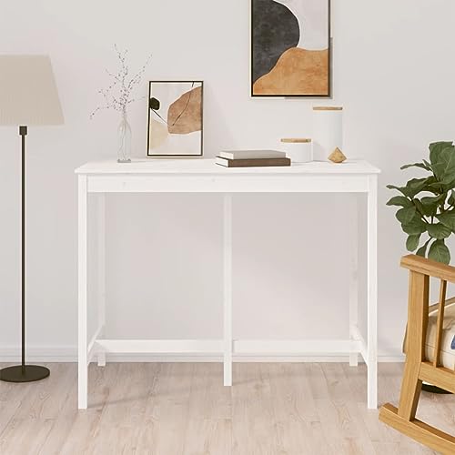 Holamys Bartisch Weiß 140x80x110 cm aus massivem Kiefernholz, ideal für Küche und Esszimmer, als Esstisch oder Küchentisch von Holamys