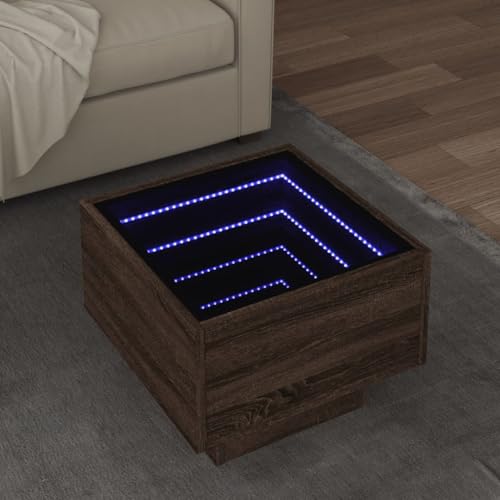 Holamys Beistelltisch mit LED Infinity-Spiegel, Braun Eichen-Optik, 40x40x30 cm, Robuste Tischplatte, Couchtisch für Wohnzimmer, Moderner Sofatisch Holamys Beistelltisch mit LED Infinity-Spiegel, Braun Eichen-Optik, 40x40x30 cm, Robuste Tischplatte, Couchtisch für Wohnzimmer, Moderner Sofatisch von Holamys