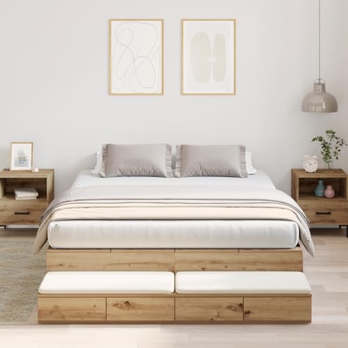 Holamys Bettgestell mit Stauraum, Artisan Eiche Optik, 135x190 cm, Robustes Holzwerkstoff-Design, modernes Schlafzimmer Möbel Holamys Bettgestell mit Stauraum, Artisan Eiche Optik, 135x190 cm, Robustes Holzwerkstoff-Design, modernes Schlafzimmer Möbel von Holamys