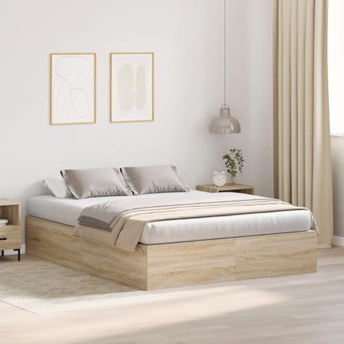 Holamys Bettgestell mit Stauraum Sonoma Eiche 160x200 cm, modernes Schlafzimmer Möbel, Robustes Massivholz Doppelbett, ideal für Gästezimmer Holamys Bettgestell mit Stauraum Sonoma Eiche 160x200 cm, modernes Schlafzimmer Möbel, Robustes Massivholz Doppelbett, ideal für Gästezimmer von Holamys