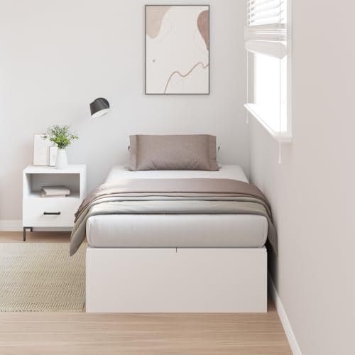 Holamys Bettgestell mit Stauraum Weiß 90x200 cm, Modernes Einzelbett für Schlafzimmer, Robustes Holzwerkstoff-Design, Einfache Montage, Ideal für Erwachsene Holamys Bettgestell mit Stauraum Weiß 90x200 cm, Modernes Einzelbett für Schlafzimmer, Robustes Holzwerkstoff-Design, Einfache Montage, Ideal für Erwachsene von Holamys