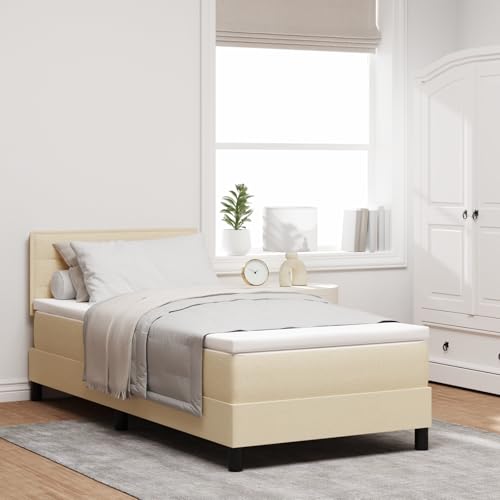 Holamys Boxspringbett mit Matratze, Beige 90x190 cm, Stoffbezug für gemütliches Schlafzimmer, Einzelbett, Robustes Bettgestell Holamys Boxspringbett mit Matratze, Beige 90x190 cm, Stoffbezug für gemütliches Schlafzimmer, Einzelbett, Robustes Bettgestell von Holamys