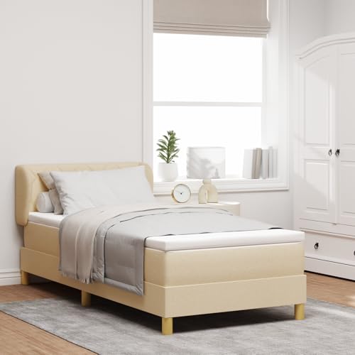 Holamys Boxspringbett mit Matratze Creme 90x200 cm, atmungsaktiver Stoff, Einzel-Taschenfederkern für Schlafzimmer, bequemer Schaumstoff, langlebiges Möbelstück von Holamys