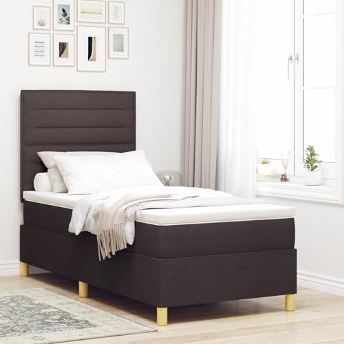Holamys Boxspringbett mit Matratze & LED, Dunkelbraun, 80x200 cm, Stoffbezug, modernes Design, luxuriöses Einzelbett für Schlafzimmer von Holamys