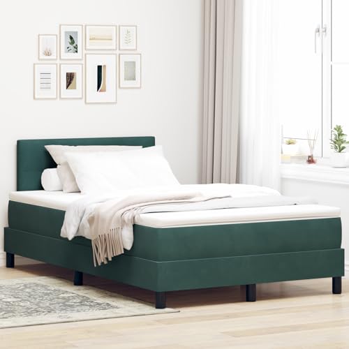 Holamys Boxspringbett mit Matratze & LED, Dunkelgrün 120x190 cm, Samtbezug, ideal für Schlafzimmer, ergonomisch, inklusive Topper von Holamys