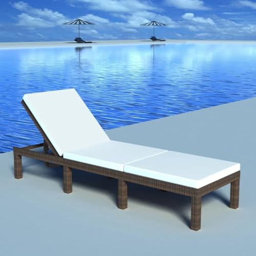 Holamys Braun Poly Rattan Sonnenliege mit Verstellbarer Rückenlehne, wetterfest für Garten, Pool und Terrasse, inklusive bequemer Polsterauflage. von Holamys