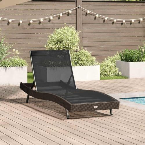 Holamys Braun Verstellbarer Liegestuhl für 1 Person, 197x70x82 cm, Poly Rattan, ideal zum Entspannen im Garten. von Holamys