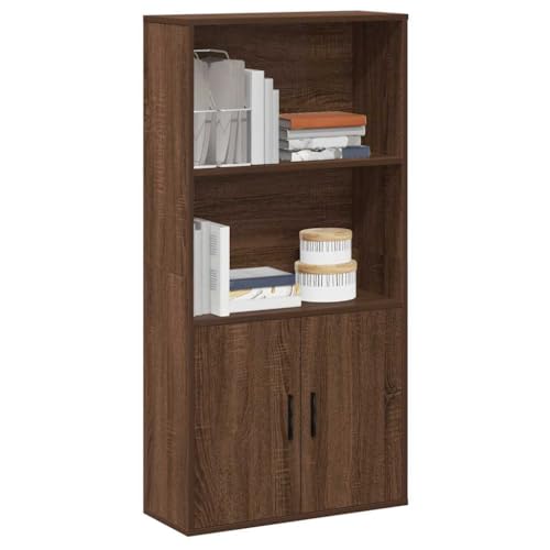Holamys Bücherregal Braun Eichen-Optik 60x24x120 cm, Robustes Holzwerkstoff-Regal mit Türen, vielseitige Aufbewahrung für Bücher & Dekoration von Holamys