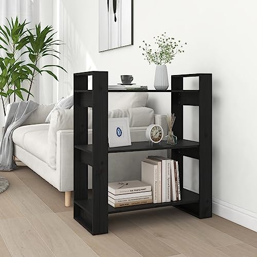 Holamys Bücherregal Raumteiler Schwarz aus massivem Kiefernholz, 80x35x91 cm, vielseitiger Cube Organizer für Bücher, Aktenordner, Dekoartikel, offene Storage Shelves für Wohnzimmer und Flur von Holamys