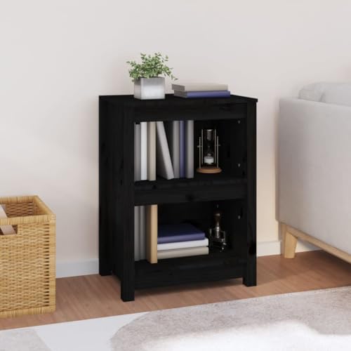 Holamys Bücherregal Schwarz aus Massivholz Kiefer, 50x35x68 cm, vielseitiges Standregal für Bücher, DVDs, Dekoration, ideal für Wohnzimmer, Schlafzimmer, Büro und Flur von Holamys