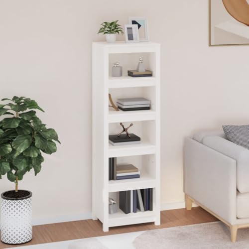 Holamys Bücherregal Weiß 50x35x154 cm, Massivholz Kiefer, Robustes Standregal mit viel Stauraum für Bücher, Deko & Ordner im Wohnzimmer, Büro oder Schlafzimmer von Holamys