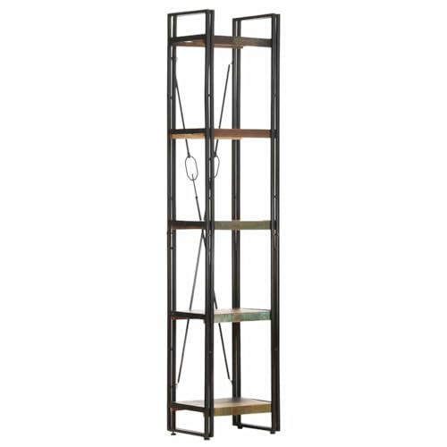 Holamys Bücherregal aus Altholz Massivholz, 5 Fächer, 40x30x180 cm, Industrieller Stil, mit stabilem Stahlrahmen, für Bücher & Deko, einzigartig von Holamys