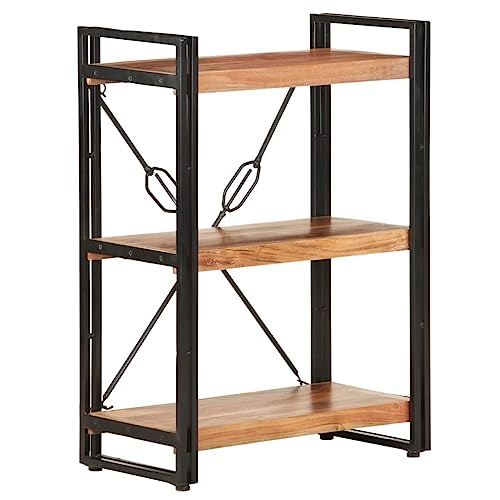 Holamys Bücherregal aus massivem Akazienholz, 60x30x80 cm, Industrie-Stil, mit 3 Fächern, robustem Stahlrahmen, ideal für Bücher, Zeitschriften und Deko im Büro oder Wohnzimmer von Holamys