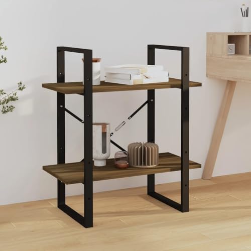 Holamys Bücherregal mit 2 Fächern, Braun Eichen-Optik, 60x30x70 cm, Robustes Holzwerkstoff-Design, vielseitig einsetzbar für Bücher, Dekoration, Zeitschriften von Holamys