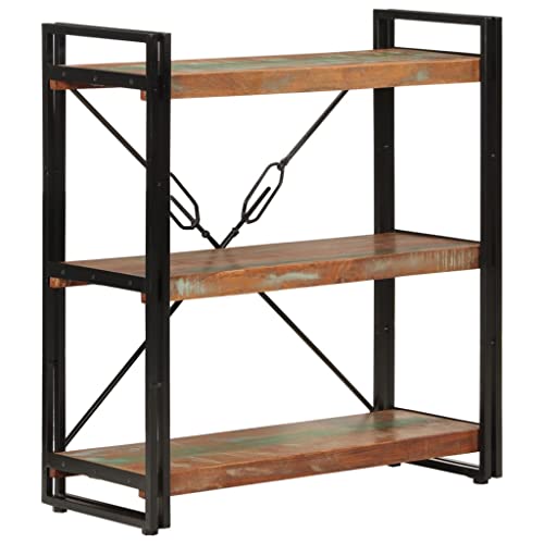 Holamys Bücherregal mit 3 Fächern, 77x30x80cm, aus recyceltem Massivholz und Eisen, vielseitiger Cube Storage Organizer für Bücher und Deko von Holamys