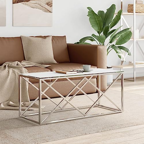 Holamys Couchtisch 110x45x45 cm, Edelstahlrahmen mit weißer Marmor-Glasplatte, eleganter Beistelltisch für Wohnzimmer, moderner Kaffeetisch, vielseitig einsetzbar Holamys Couchtisch 110x45x45 cm, Edelstahlrahmen mit weißer Marmor-Glasplatte, eleganter Beistelltisch für Wohnzimmer, moderner Kaffeetisch, vielseitig einsetzbar von Holamys