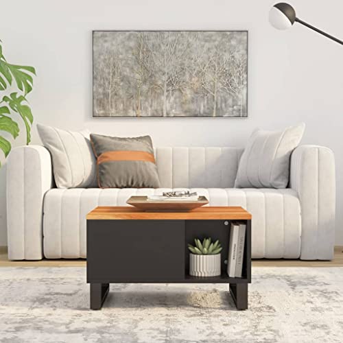 Holamys Couchtisch 60x50x35 cm, Massivholz Akazie Natur-Finish, Wohnzimmertisch mit Stauraum, Robustes Eisen-Gestell, rechteckig für Wohnzimmer, einzigartiges Design von Holamys