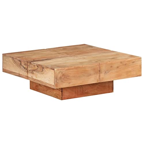 Holamys Couchtisch 80x80x28 cm, Massivholz Akazie Natur Finish, quadratischer Wohnzimmertisch für Zuhause, einzigartiger Kaffeetisch, langlebig von Holamys