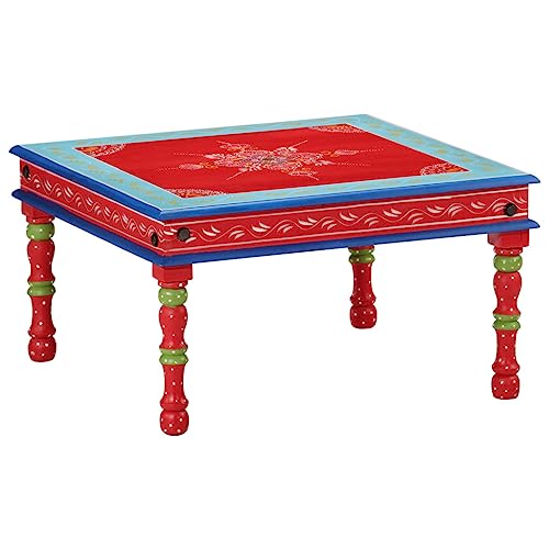Holamys Couchtisch Rot Handbemalt Massivholz Mango, 54x54x30cm Wohnzimmertisch Rund für Snacks, Getränke, Dekoration von Holamys