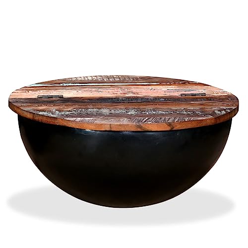 Holamys Couchtisch Rund Altholz Massiv Schwarz, Schüsselform, 60x27 cm, mit Verdecktem Stauraum, Industriell für Wohnzimmer von Holamys
