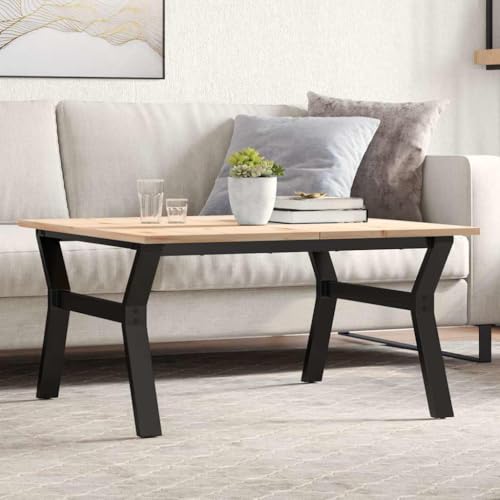 Holamys Couchtisch mit Y-Gestell aus massivem Kiefernholz und pulverbeschichtetem Stahl, 80x80x45cm, Stabiler Wohnzimmertisch für Getränke und Dekoration von Holamys