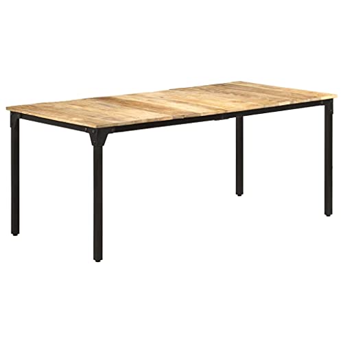 Holamys Esstisch aus rauem Mangoholz 180x90x76 cm, robuster Küchentisch für Familienessen, langlebiger Esszimmertisch mit Eisenbeinen von Holamys