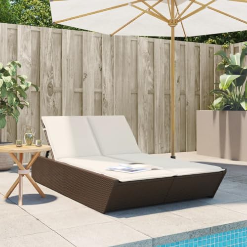 Holamys Garten Doppel-Sonnenliege aus PE-Rattan, braun, mit 4-Fach Verstellbarer Rückenlehne, Bequeme Outdoor-Lounge-Stühle für Entspannung am Pool oder auf der Terrasse von Holamys