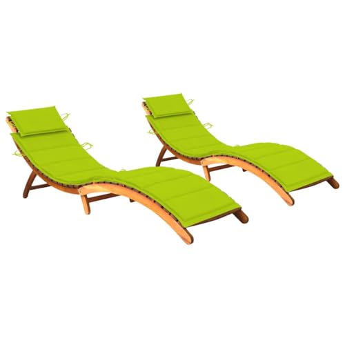 Holamys Garten Sonnenliege Set, 2 STK. aus massivem Akazienholz, klappbar mit knallgrünen Auflagen, ideal für Terrasse und Poolbereich von Holamys