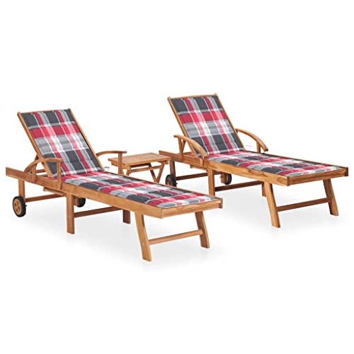 Holamys Garten Sonnenliege Set, 2 Teakholz Liegen mit Verstellbarer Rückenlehne, Fußteil und Rädern, inklusive Beistelltisch und komfortablen Auflagen, ideal für Terrasse und Poolbereich von Holamys