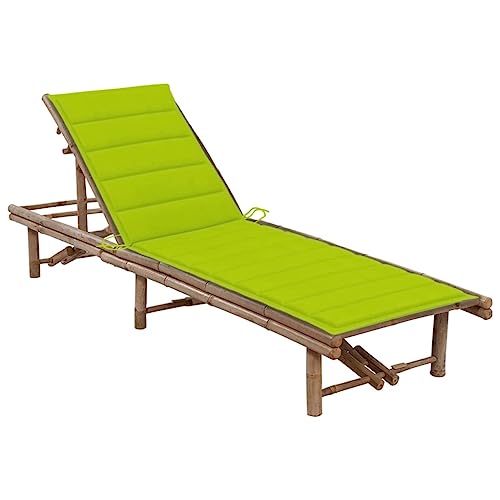 Holamys Garten-Sonnenliege aus Bambus mit hellgrüner Auflage, verstellbare Rückenlehne für Entspannung im Außenbereich, ideal als bequemer Liegestuhl für Garten, Pool oder Terrasse von Holamys
