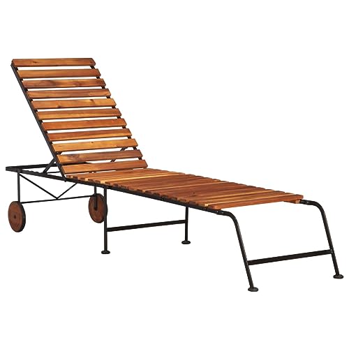 Holamys Garten Sonnenliege aus massivem Akazienholz mit robustem Stahlrahmen, verstellbare Rückenlehne für bequemes Entspannen im Freien, ideal für Pool und Terrasse. von Holamys